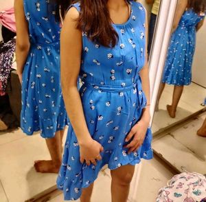 Chic Blue Floral Sleeveless Dress