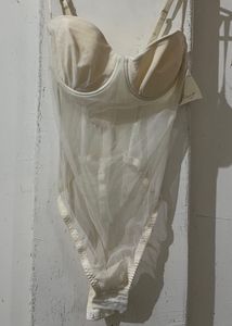 Sheer Mesh Corset Bodysuit in Ivory