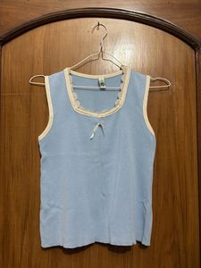 Light Blue Lace Trim Tank Top