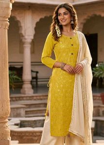 Yellow Sequined Kurta with Palazzo & Dupatta