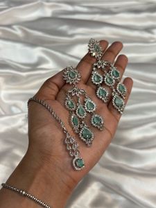 Noor-e-Mint Silver AD Choker Set 😍✨