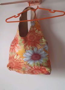 Unused Jute Floral Print Hobo Bag