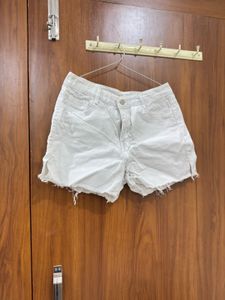 White Denim Frayed Hem Shorts