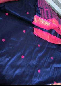 Beautiful Blue Saree with Pink Border