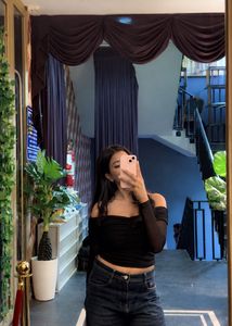 Sheer Off-Shoulder Ruched Crop Top