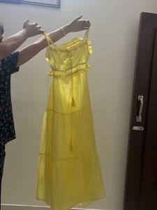 Yellow Tiered Maxi Dress with Tassels
