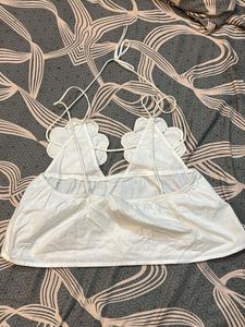 White Crop Top with Flower Detail
