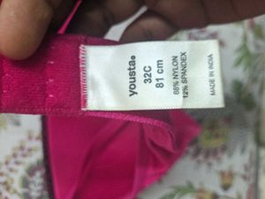 Pink Padded Bra with Black Lace Trim