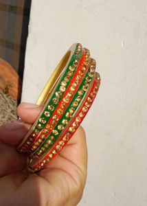 Sparkling Red &amp; Green Stone Bangles