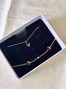 Red Tulip Necklace & Bracelet Set Anti-tarnish