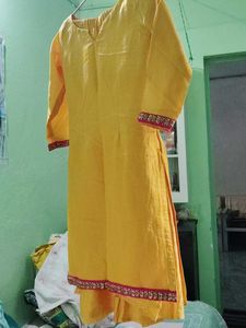 Bright Yellow Sharara Kurta with bottom for girls.