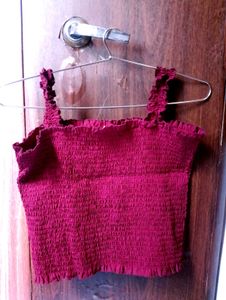 Burgundy Smocked Crop Top
