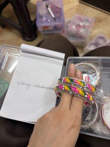 Multi-Colour Bandhani Print &amp; Crystal Kada Pair