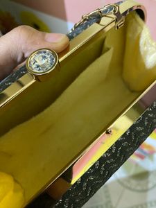 Grey Shining Purse With Golden Handle