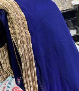 Navy Blue Saree With Border And wit Blouse Fabric