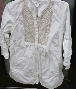 Elegant Embroidered White Cotton Tunic Top
