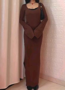 Thick Ribbed Brown Maxi Dress