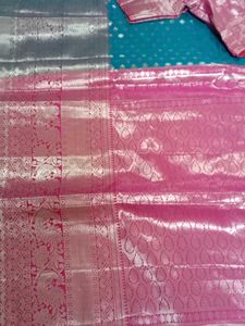 Beautiful Teal Saree with Pink Border