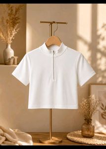 White Zip Neck Cropped Top