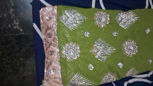shimmer  Green  chamki saree with blouse
