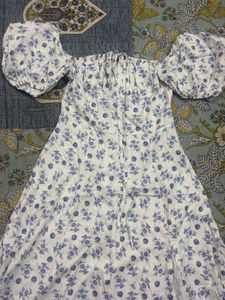Savana A line blue and white floral dress