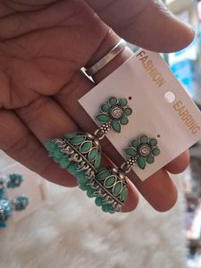 Green Jhumka Earrings
