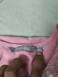 Pink Embroidered Kurta with Mirror Work
