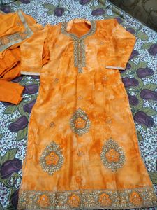 Orange Embellished Salwar Kameez Suit