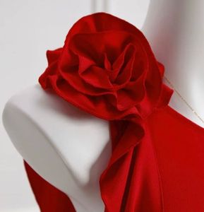 Chic Red One-Shoulder Top with Flower Accent