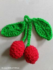crochet cherry keychain