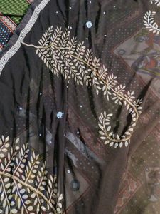 Brown Saree with Tree Motif