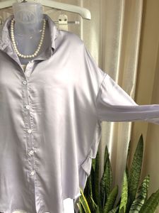 Elegant Lavender Satin high low Shirt