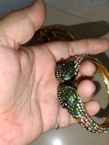 Red &amp; Gold Bangle Set with Peacock Kada