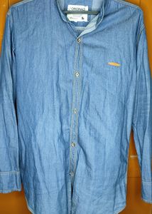 Denim Shirt Full Sleeves Band Color (Casual)
