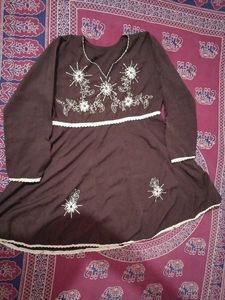 Brown Embroidered Kurta