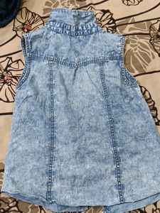 Blue Denim Jacket Cut Sleves
