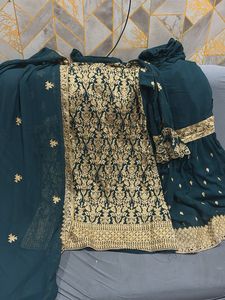 Embroidered Teal Kurta Set