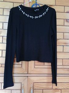 H&amp;M Black Embellished Long Sleeve Top