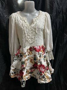 White Floral Print Kurta Set
