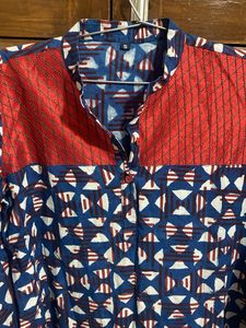 Boho Blue & Red Block Print Kurta