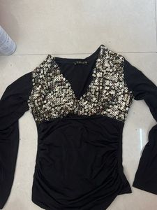 Sparkling Sequin V-Neck Top y2k
