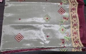 Elegant Grey Silk Saree with Maroon Border