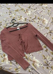 Ribbed Tie-Front Cropped Top