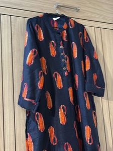 Elegant Navy Kurta with Orange Print