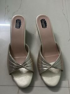Gold Block Heel Mules