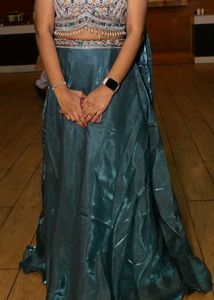 Teal Blue Heavy Embroidered &amp; Organza Lehenga Set