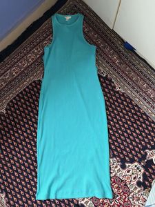 H&amp;M Turquoise Ribbed Knit Midi Dress