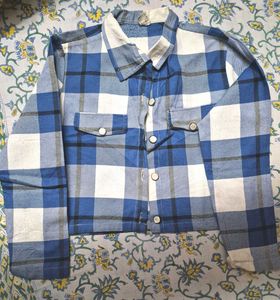 Blue Plaid Cropped Shirt