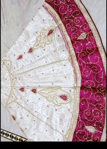 Elegant White &amp; Pink Embroidered Lehenga