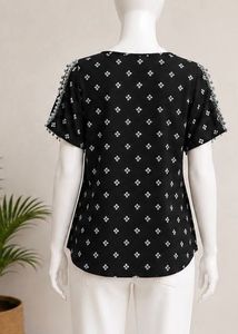 Black Printed long top with Tassels